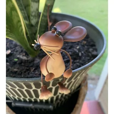 Yard Metal Sculpture Small Brown Country Mouse WHIMSICAL Garden Pot Sitter U102 • $16.80