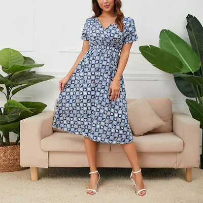 £11.99 • Buy Womens Boho Floral V Neck Midi Dress Ladies Casual Holiday Beach Swing Dress UK