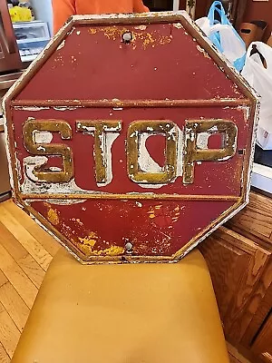 Vintage Yellow Red  Stop Sign 24x24 Reflective • $189.95