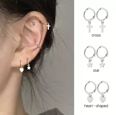 Women Girl Sterling Silver Dangle Star Hoop Huggie Stud Earrings Gift XJ5 • $4.95