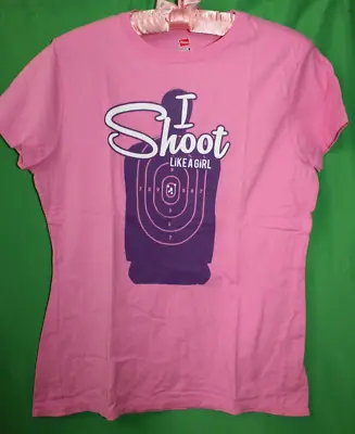 Hanes I Shoot Like A Girl Pink Target Bullseye Shot T Shirt Size Adult Small • $19.99