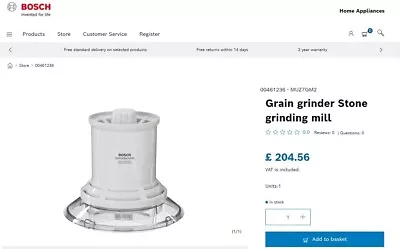 Bosch Grain Grinder - Stone Grinding Mill - Product Code  MUZ 6 GM2  For MUM 6 • £61.14