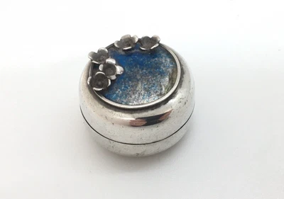 £45 • Buy Small Scottish Solid Sterling Silver Blue Enamel Pill Pot / Box - Edinburgh 1981