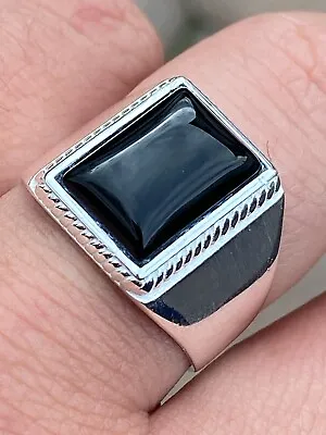 Mens Real Solid 925 Sterling Silver Black Onyx Signet Ring Size 7 8 9 10 11 12 • $41.29