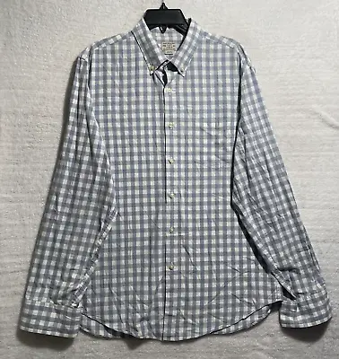 Tailored By J Crew Button Shirt Blue Check Mens Large Long Sleeve Collar Cotton • $6.99