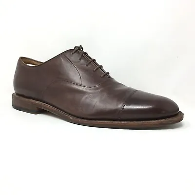 J Crew Oar Stripe Oxfords Dress Shoes Mens Size 11 Brown Leather Cap Toe Lace Up • $71.36