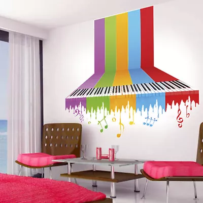 Rainbow Piano Wall Sticker Colorful Piano Wall Decal Music Decor • £46.52