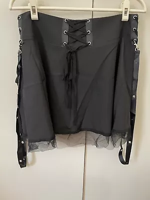 Romwe Street Life Lace Up Contrast Mesh Goth Silver Chain Skirt Size M 10 Black • $9.99