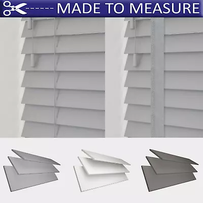 £163.99 • Buy Made To Measure Real Wood Venetian Blinds White Grey 50mm String Tape