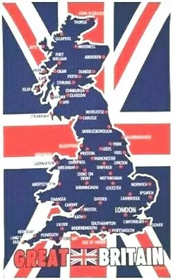 Great Britain Map Union Jack Flag Tea Towel United Kingdom Souvenir Gift UK GB • £5.95