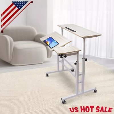 Adjustable Rolling Laptop Desk Office Computer Table Mobile Stand Up Workstation • $66.49