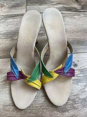 Onex Women’s 1980’s Vintage Heel Leather Slide On Heel Colorful Size 8 • $42.99