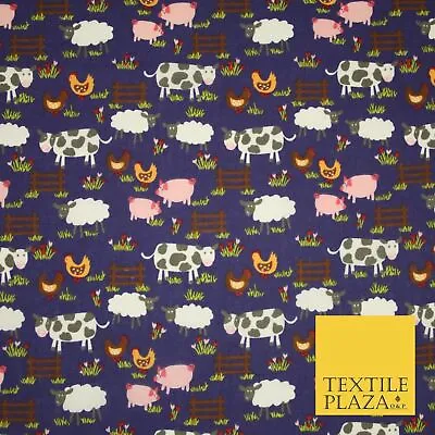 Farm Animal Cow Hen Chicken Printed Poly Cotton Fabric Polycotton 45  3794 • £1.25