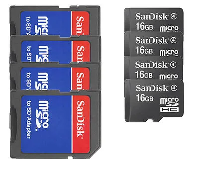 Lot Of 4 SanDisk 16GB MicroSDHC Micro SD SDHC Class 4 Flash Memory Card 64GB Tot • $19.95