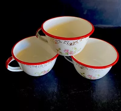 Vintage TrEs  Monterrey Mexico Floral Enamel Ware Cup ~ Lot Of 3 • $20