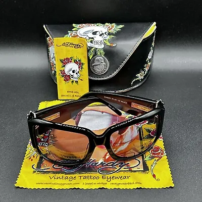 Ed Hardy VTG Tattoo Eyewear Sunglasses Cloth Case 61-20-120 Black Used Rare • $149