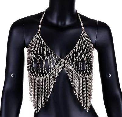 Rhinestone Chest Chain Bra Body Jewelry Women Sexy Bikini Body Chains EDC • $4.99