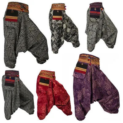 Mens Womens Gypsy Hippie Aladdin Thai Hmong Hill Tribe Aztec Pattern Harem Pants • $17.56