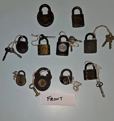 Lot Of 10 Antique LOCKS- Brass AND Steel- Vintage And Antique - Most W/keys • $35