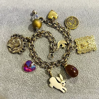 Vintage 12k GOLD FILLED Charm Bracelet PLUS 9 Starter Charms Mixed Metals 7.5” • $25