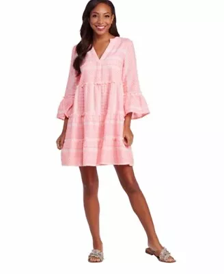 Mud Pie Women’s Renee Yarn Dye Dress 3/4 Sleeve Summer Beach Pink Dress S M • $17.85