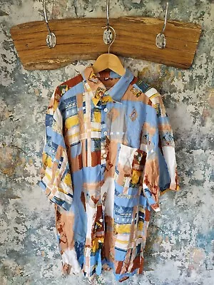 Gorgeous Club D'amingo Country Club 90's Boho Abstract Crazy Patterned Shirt M • £12.99