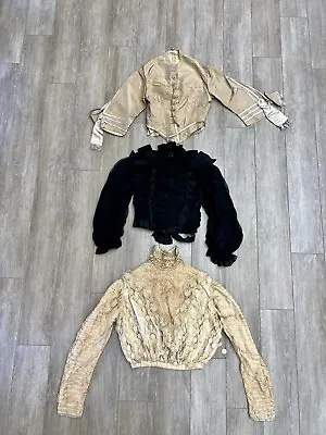 Antique Edwardian 3 Piece Silk Bodice Lot Lace Embroidery Black Friday • £241.11