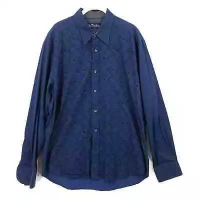 Malibu Cowboy Mens Shirt Large Blue Button Up Western Long Sleeve Embroidered • $19.20