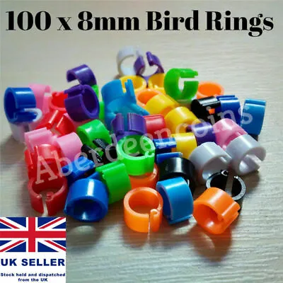 100 X Poultry Clip Leg Rings 8mm Hatching Pigeon Pheasant Bird Dove Duck • £6.95