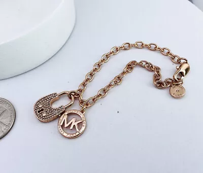 Michael Kors MK Fashion Rose Gold-Tone Pave Crystals Brass Pendant Necklace • $49.99