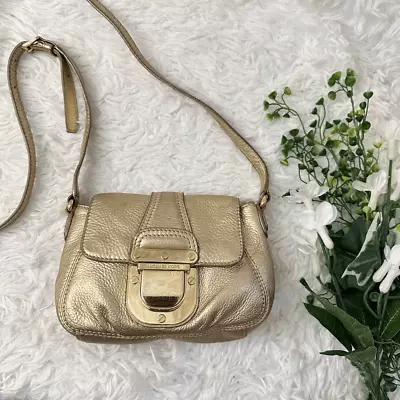 Michael Michael Kors Metallic Gold Leather Push Lock Crossbody Bag Mini • $39.99