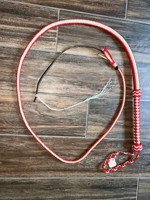 Bull Whip - Red & Tan Paracord Nylon On Leather 16 Ply -  8ft Handmade • $79.99