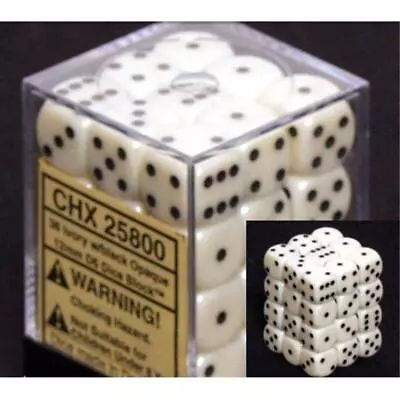 Chessex Dice D6 Sets Opaque Ivory With Black 36 12mm Six Sided Die CHX 25800 • $7.14