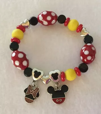 “Classic Minnie & Mickey Mouse Love” Inspired Beaded Stretch Charm Bracelet • $26.66