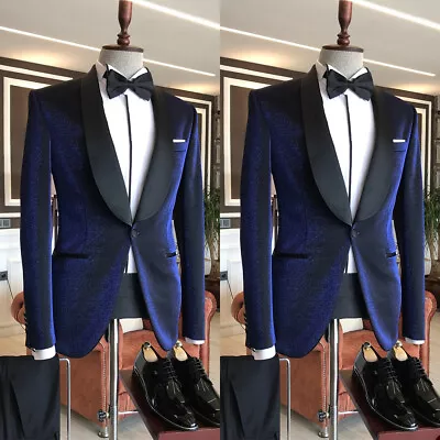 Fashion Dark Blue  Men Suit Spring Coat Slim Jacket Trousers Party Custom • $118.34