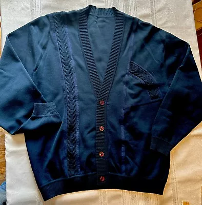 Vintage 100% Wool USA Grandpa Mr Rogers Navy Blue Cardigan Men’s Size M 46” • $24