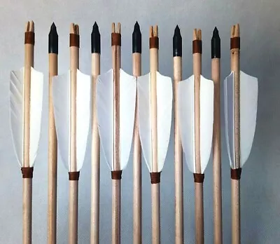 Archery Wooden Arrows Traditional Arrows 10ps Set White Feather Wood Arrow • $99