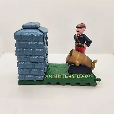 Painted Cast Iron Mechanical Union Soldier Cannon Artillery Bank New In Box • $44.21