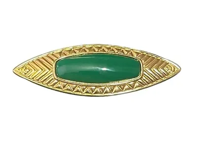 Monet Signed Green And Goldtone Marquise Shaped Brooch Pin • $12.99