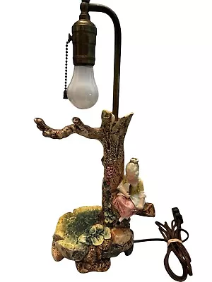 1928 Lamp German Victorian Colonial Lady On Branch Porcelain Brass Patina • $35