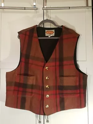 Vintage Mens Paragraff Wool Blend Button Up Vest Plaid Flannel Brown Size Medium • $55