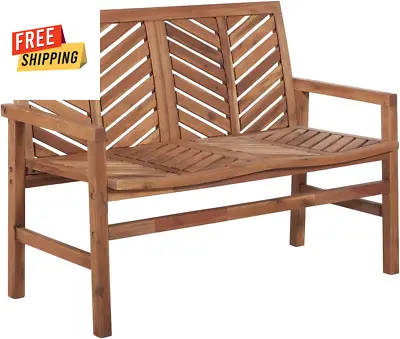 Outdoor Wood Loveseat Chair - 48 Inch Brown All-Weather Patio Furniture • £253.09