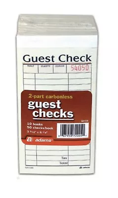 2-Part Carbonless Guest Checks 10 Books (50 Checks Per Book) **FREE Shipping** • $25.99