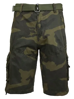 Mens Cargo Shorts Cotton Zip Button Belted Distressed Pockets Slim Fit Lounge • $19.97