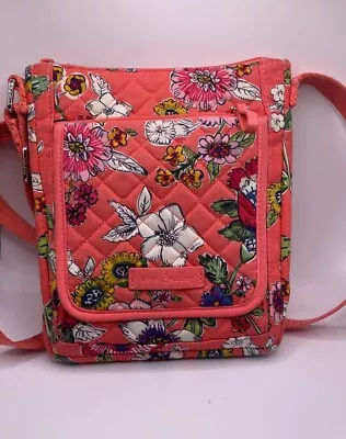 Vera Bradley Coral Floral Retired Cross Body Little Hipster Purse Pre Owned • $24