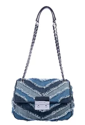 Michael Kors Medium Limited Edition Chevron Denim Sloan Chain Shoulder Bag NWT • $174.88