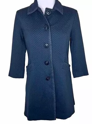 CAbi Carriage Jacket M Button Ponte Long Classic Navy Blue Dotted Style 5658 • $51.75