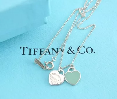 Tiffany&Co. Double Return To Heart Necklace Silver925 2.7g Blue W/Box 2735 • $361.77