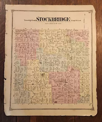 1874 Stockbridge Township Ingham County Michigan Plat Map 15.5  By 13  • $20
