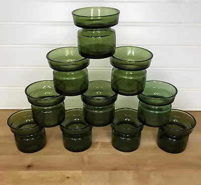 Vintage DANSK Design Denmark IHQ MCM Green Glass Votive Candle Holder Set  Of 10 • $85